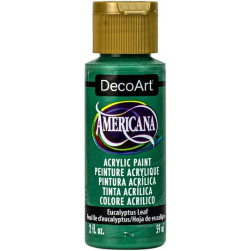 Americana Acrylics 2oz Eucalyptus Leaf paint in a vibrant eucalyptus green for versatile crafting and superior coverage.