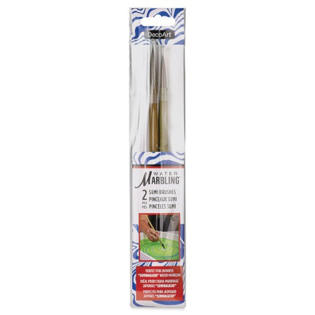 Decoart 2pc Sumi Brush Set for precision in Japanese water marbling, ideal for artists creating intricate patterns.