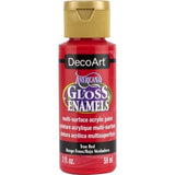 Vibrant Americana Gloss Enamel 2oz True Red paint for multi-surface crafting, featuring a glossy finish and durable, easy application.