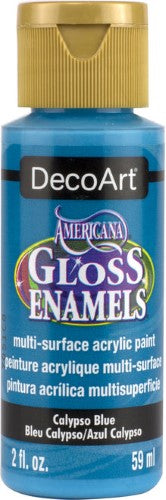 Vibrant Calypso Blue acrylic paint in 2oz, ideal for multi-surface crafts with a glossy, durable finish.