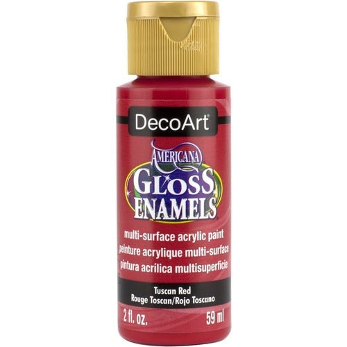 Americana Gloss Enamel in Tuscan Red, a versatile 2oz acrylic paint for various surfaces and projects.