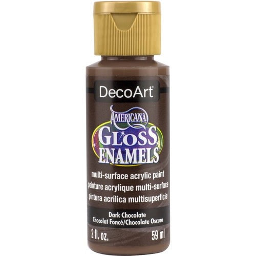 Americana Gloss Enamel in Dark Chocolat, a versatile 2oz acrylic paint for a glossy finish on various surfaces.