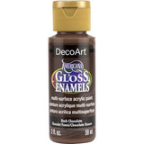 Americana Gloss Enamel in Dark Chocolat, a versatile 2oz acrylic paint for a glossy finish on various surfaces.