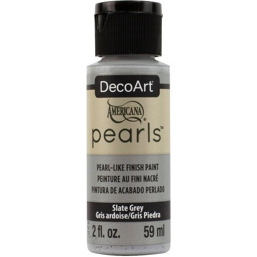 Americana Pearls 2oz in Slate Grey with soft shimmer for versatile DIY projects on ceramics, wood, and metal surfaces.