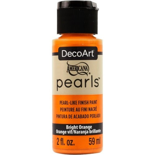 Vibrant bright orange Americana Pearls paint in a 2oz bottle, perfect for adding pearlescent shimmer to various craft projects.