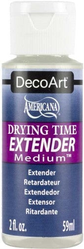 Decoart 2oz Brush N Blend Extender bottle for enhancing acrylic paint's working time and blending capabilities.