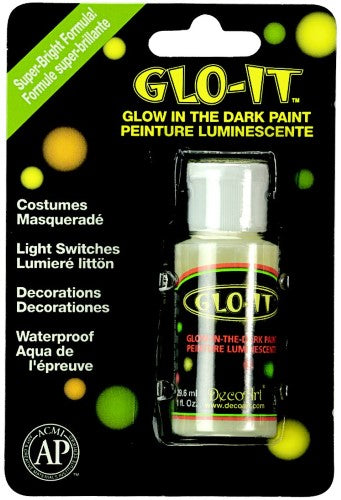 1oz bottle of Decoart Glo-It paint, a glow-in-the-dark acrylic ideal for crafting and DIY projects.