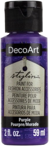 Vibrant 2oz purple acrylic paint for custom looks on leather, canvas, and more; durable, flexible, and easy to apply.