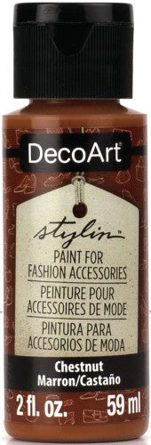 DecoArt Stylin 2oz Chestnut acrylic paint for versatile, durable finishes on leather and canvas, ideal for custom DIY projects.