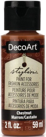 DecoArt Stylin 2oz Chestnut acrylic paint for versatile, durable finishes on leather and canvas, ideal for custom DIY projects.