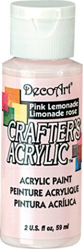 A vibrant 2oz bottle of Crafters Acrylic paint in Pink Lemonade, ideal for smooth, even application on various surfaces.