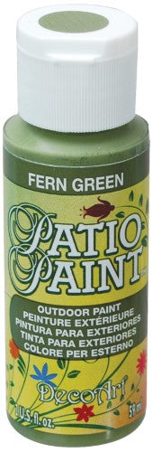 Vibrant Fern Green acrylic patio paint, 2oz, ideal for durable outdoor projects on various surfaces.