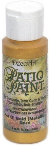 Vibrant 2oz Pot O Gold acrylic paint for outdoor art, perfect for furniture and decor with superior adhesion and satin finish.