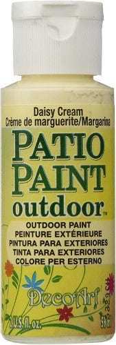 Acrylic Patio Paint in Daisy Cream, 2oz, perfect for enhancing outdoor spaces with a satin finish and excellent adhesion.