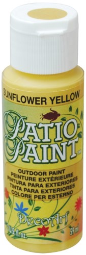 Vibrant 2oz Sunflower Yellow acrylic paint for outdoor projects; durable, scuff-resistant, perfect for various surfaces.