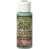 A 2oz bottle of Light Eucalyptus Green Acrylic Patio Paint, ideal for revitalizing outdoor surfaces with a satin finish.