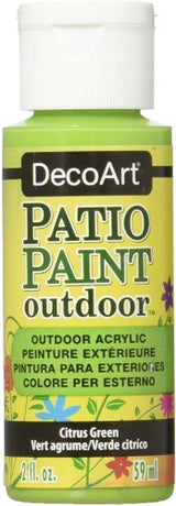 Vibrant Citrus Green acrylic patio paint, ideal for outdoor projects, offering durability and easy cleanup.