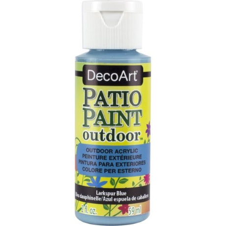 Acrylic paint in Larkspur Blue for outdoor use, ideal for durable, vibrant finishes on various surfaces.