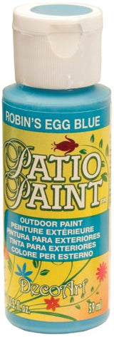 Acrylic Patio Paint in Robins Egg Blue, 2oz bottle for durable, vibrant outdoor surfaces with easy cleanup and scuff resistance.