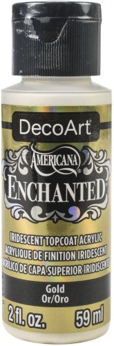 Decoart Enchanted 2oz Gold paint, a shimmering color-shifting acrylic ideal for adding dynamic effects to art and crafts.