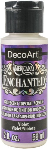 Decoart Enchanted 2oz Violet paint in a bottle, showcasing vibrant color-shifting effects for artistic projects.