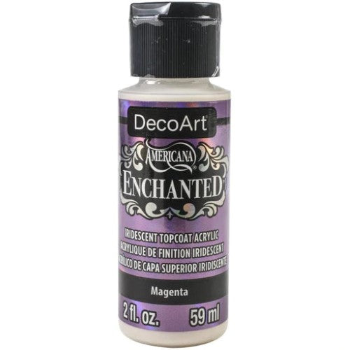 Vibrant Decoart Enchanted 2oz Magenta paint, showcasing a color-shifting effect that enhances art and craft projects.