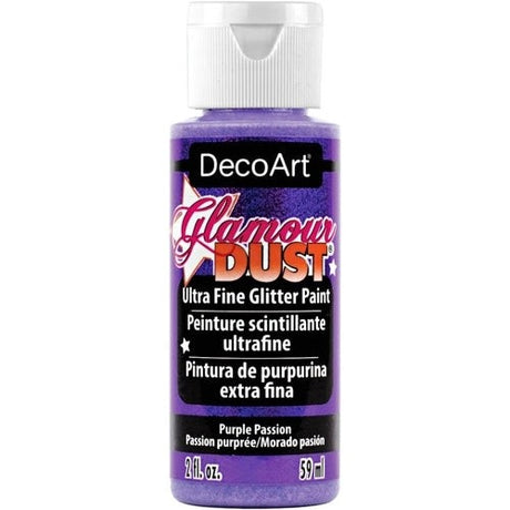 Ultra-fine purple glitter paint in a 2oz bottle, perfect for adding luxurious sparkle to crafts and home decor.
