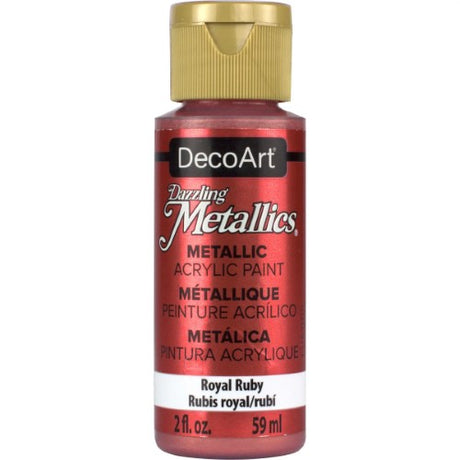Dazzling Metallics Royal Ruby paint in 2oz bottle, featuring bright metallic flakes for vibrant art and decor projects.