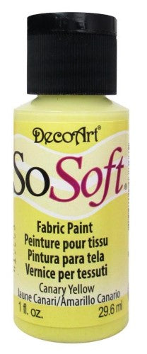 So Soft Fabric Acrylic in vibrant Canary Yellow, 1oz, designed for soft, durable, and colorful fabric creations.