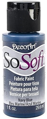 High-quality 1oz navy blue fabric acrylic paint offering a soft finish, washable, ideal for DIY projects and fabric art.