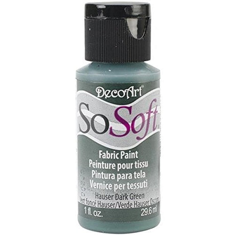 Hauser Dark G So Soft Fabric Acrylic paint in a 1oz bottle, ideal for vibrant, washable, flexible fabric designs.