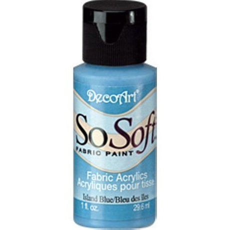 Island Blue So Soft Fabric Acrylic paint in 1oz, perfect for vibrant, durable designs on fabric, leather, and canvas.