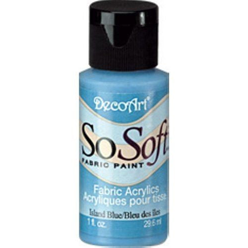 Island Blue So Soft Fabric Acrylic paint in 1oz, perfect for vibrant, durable designs on fabric, leather, and canvas.
