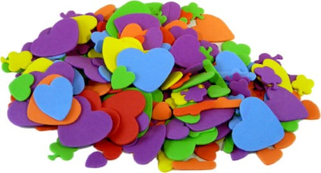 Colorful foam hearts and flowers, perfect for crafts, scrapbooking, and DIY projects, ideal for all ages. 250 pieces included.