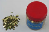 Gold star-shaped edible sprinkles in a 50g pack, perfect for adding glamour to cakes and desserts.