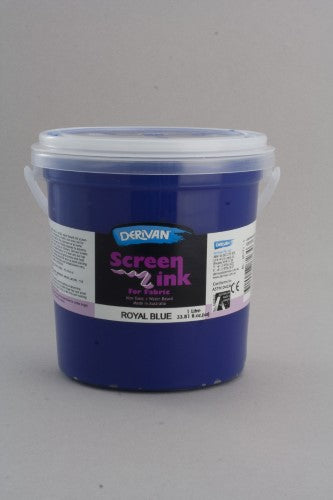 Vibrant Royal Blue 1L Derivan Screen Ink, safe for DIY fabric printing and classroom use, water-based for easy clean-up.