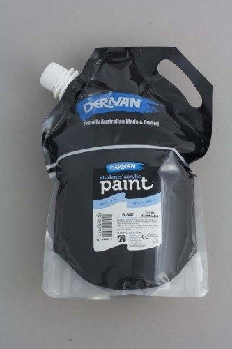 Derivan Student 2L Acrylic Paint in Black, ideal for artists, offers smooth consistency and vibrant, fast-drying colors for various surfaces.