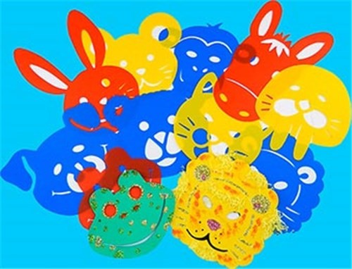 Set of 8 reusable plastic stencils for creating fun animal-themed half-face masks, including monkey, zebra, and tiger designs.