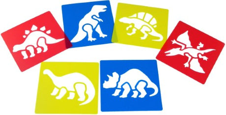 Washable dinosaur stencils for kids, durable and versatile for various art supplies, promoting creativity and fine motor skills.