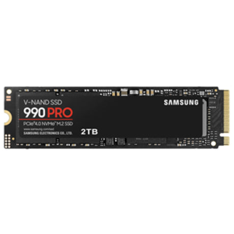 Samsung 990 Pro 2TB M.2 PCIe 4.0 SSD, offering lightning-fast speeds up to 7,450 MB/s for gaming and high-performance computing.