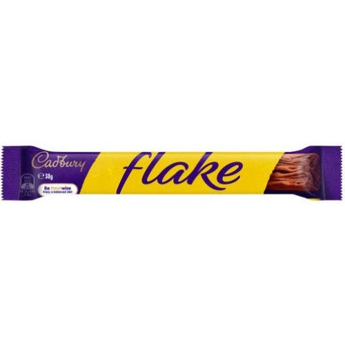 Cadbury Flake 30g bars in a 45-pack, featuring a crumbly texture and rich milk chocolate for a luxurious, melt-in-your-mouth treat.