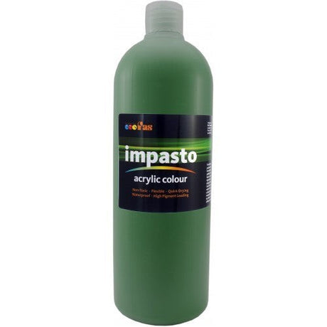 Premium 1L Fas Impasto Acrylic paint in Green Deep, known for its thick consistency and vibrant color retention.