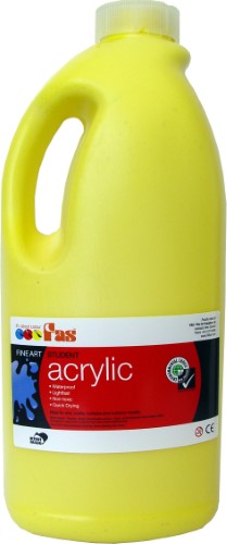 Acrylic paint in Cool Yellow, 2ltr bottle, ideal for vibrant, versatile artistic projects with easy mixing for creative expression.