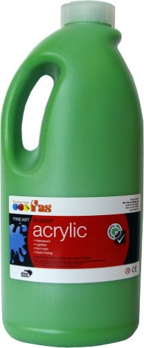 Bright green acrylic paint in a 2L bottle, perfect for versatile applications and safe for all artists.