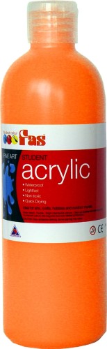 Bright orange Fas Student Acrylic paint in 500ml, ideal for versatile water-based art projects and easy color mixing.