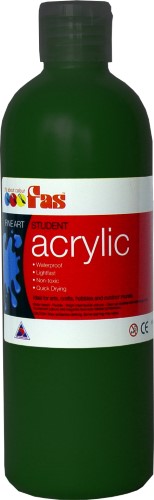 Dark Green acrylic paint in 500ml bottle, ideal for various painting techniques, fast-drying, non-toxic, and vibrant.