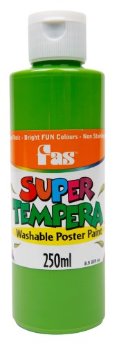 Fas Super Tempera 250ml Leaf: Bright, non-toxic poster paint for versatile art projects, featuring vibrant fluorescent pigments.