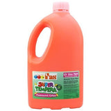 Bright fluo orange tempera paint in a 2L bottle, non-toxic, ideal for creativity, classroom projects, and UV-light displays.