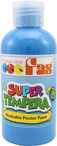 Vibrant Fluo Blue non-toxic tempera paint in a 250ml bottle, perfect for arts and crafts, easily washes out of fabrics.