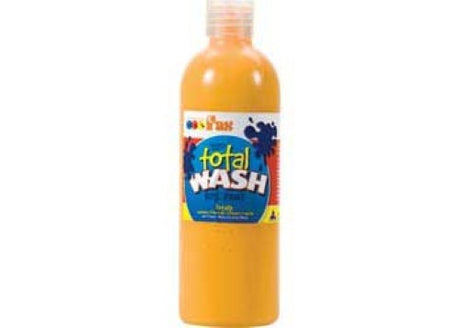 Vibrant Fas Total Wash 500ml in Warm Yellow for washable kids' crafts; non-toxic, easy cleanup, perfect for creative fun.